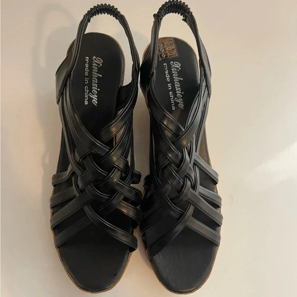 Shien Black Wedge Sandals Size 41 - Picture 1 of 8